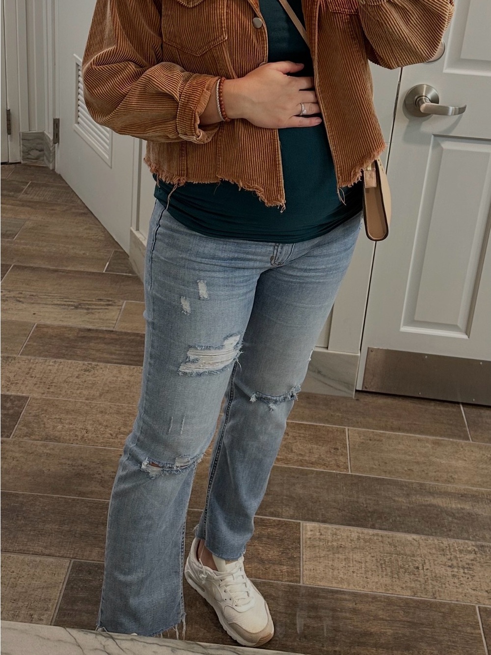Pinkblush Light Blue Distressed Straight-Leg Maternity Jeans